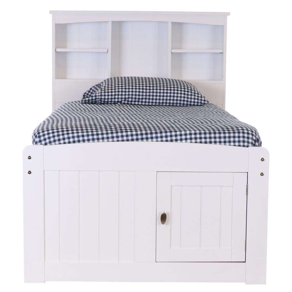 OS Home and Office Furniture Model 80220K6-22 Solid Pine Twin Captains Bookcase Bed with 6 spacious under bed drawers in Casual White. Picture 4