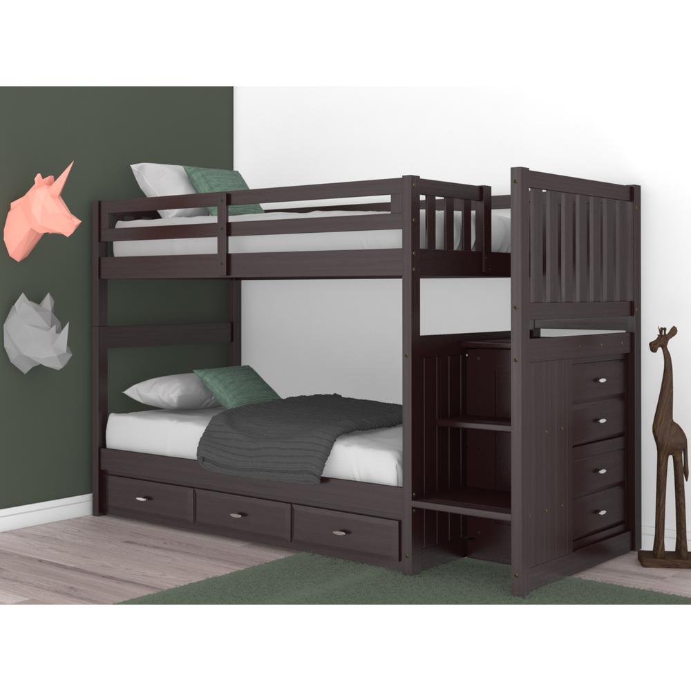 Mission Staircase Twin over Twin Bunk Bed with Seven Drawers. Picture 6
