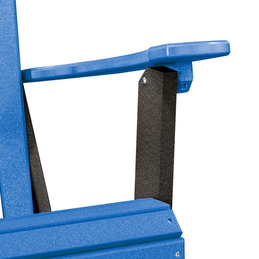 OS Home and Office Model 519BBK Fan Back Folding Adirondack Chair in Blue with a Black Base, Made in the USA. Picture 6