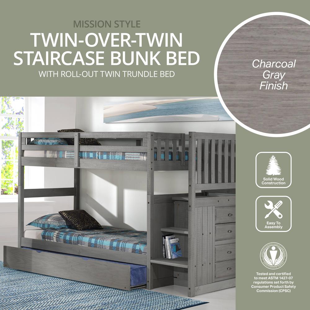 Solid Pine Mission Staircase Twin, Twin Bunk Bed with Drawer Chest, Trundle Bed. Picture 7