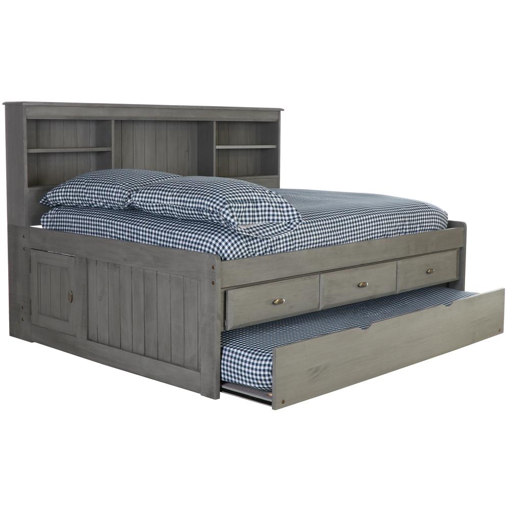 OS Home and Office Furniture Model 83223-3-KD, Solid Pine Full Daybed with Three Drawers and Twin Trundle in Charcoal Gray. Picture 1