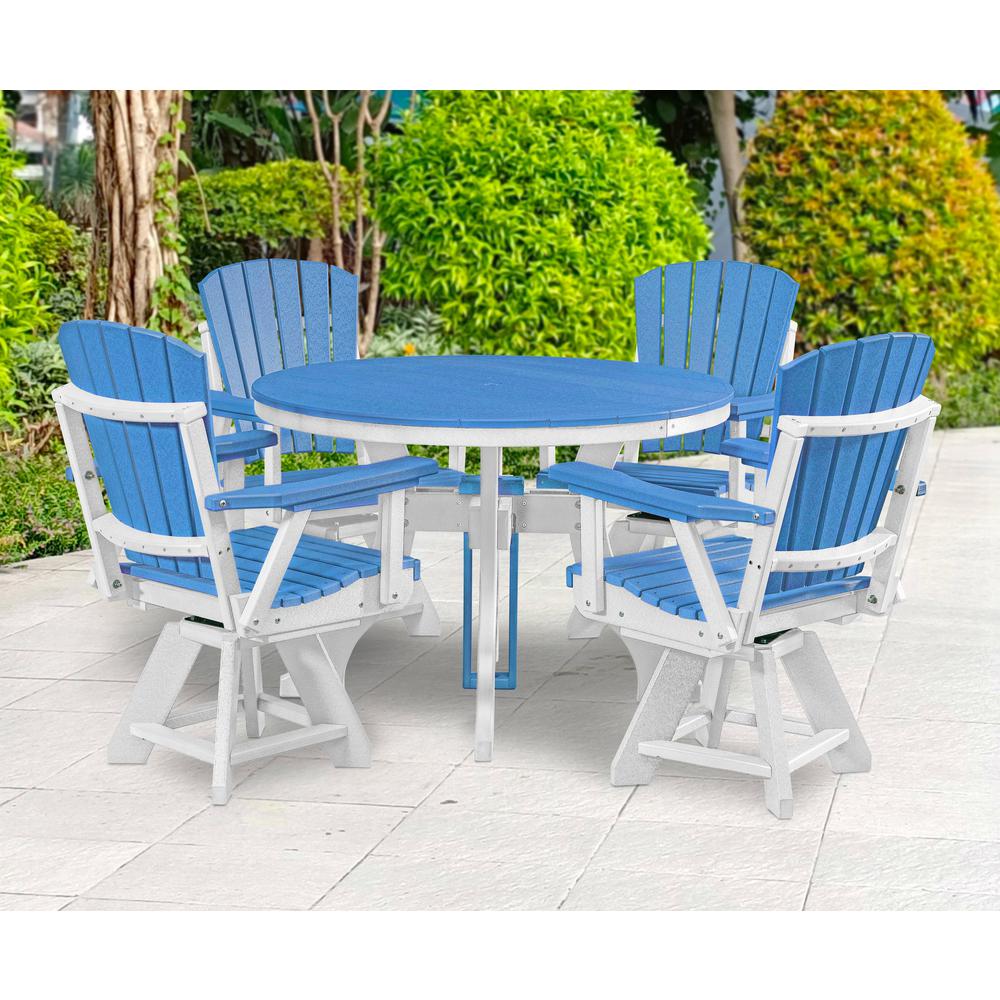 Five Piece Round Dining Height Dining Set in Blue with a White Base. Picture 4