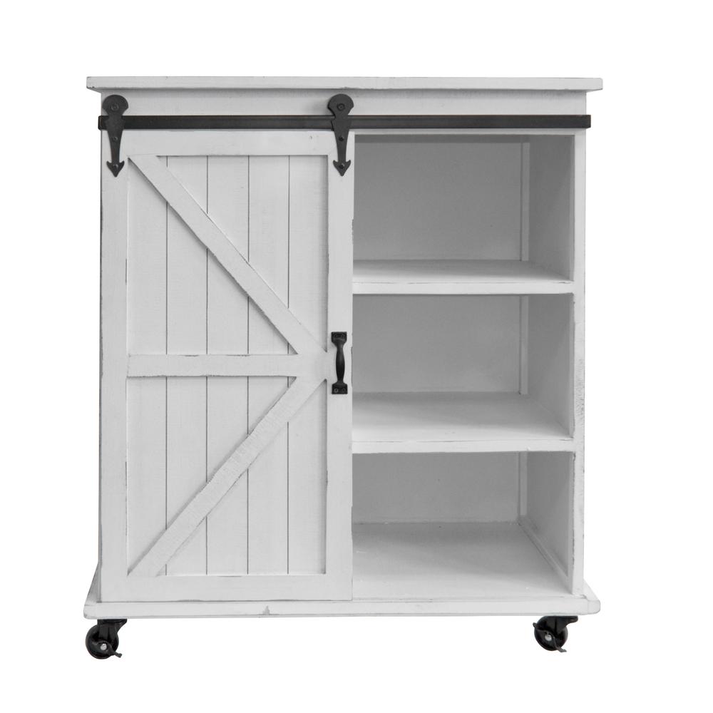 Farm House, Weathered, Sliding Barn Door Storage Cabinet with Five Spacious Shelves. Picture 2