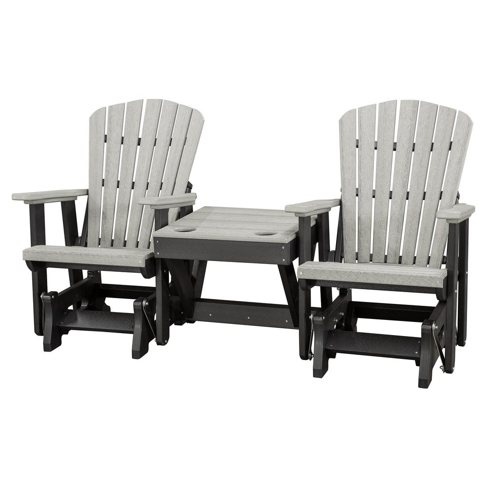 Double Glider with Center Table in Light Gray and Black. Picture 1