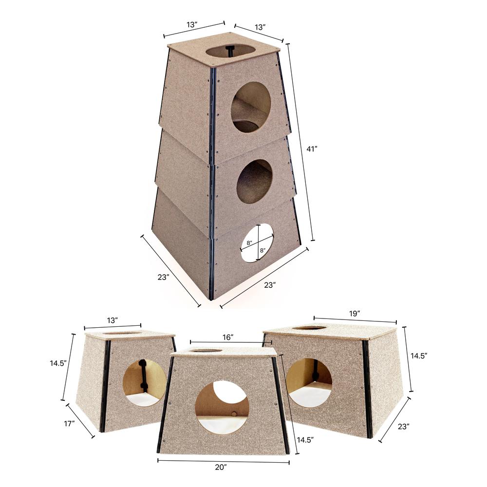 Happystack Cat Tower Model HS3SQTANLG Pyramid Style in Tan Indoor/Outdoor Carpet for Large Cats. Picture 3