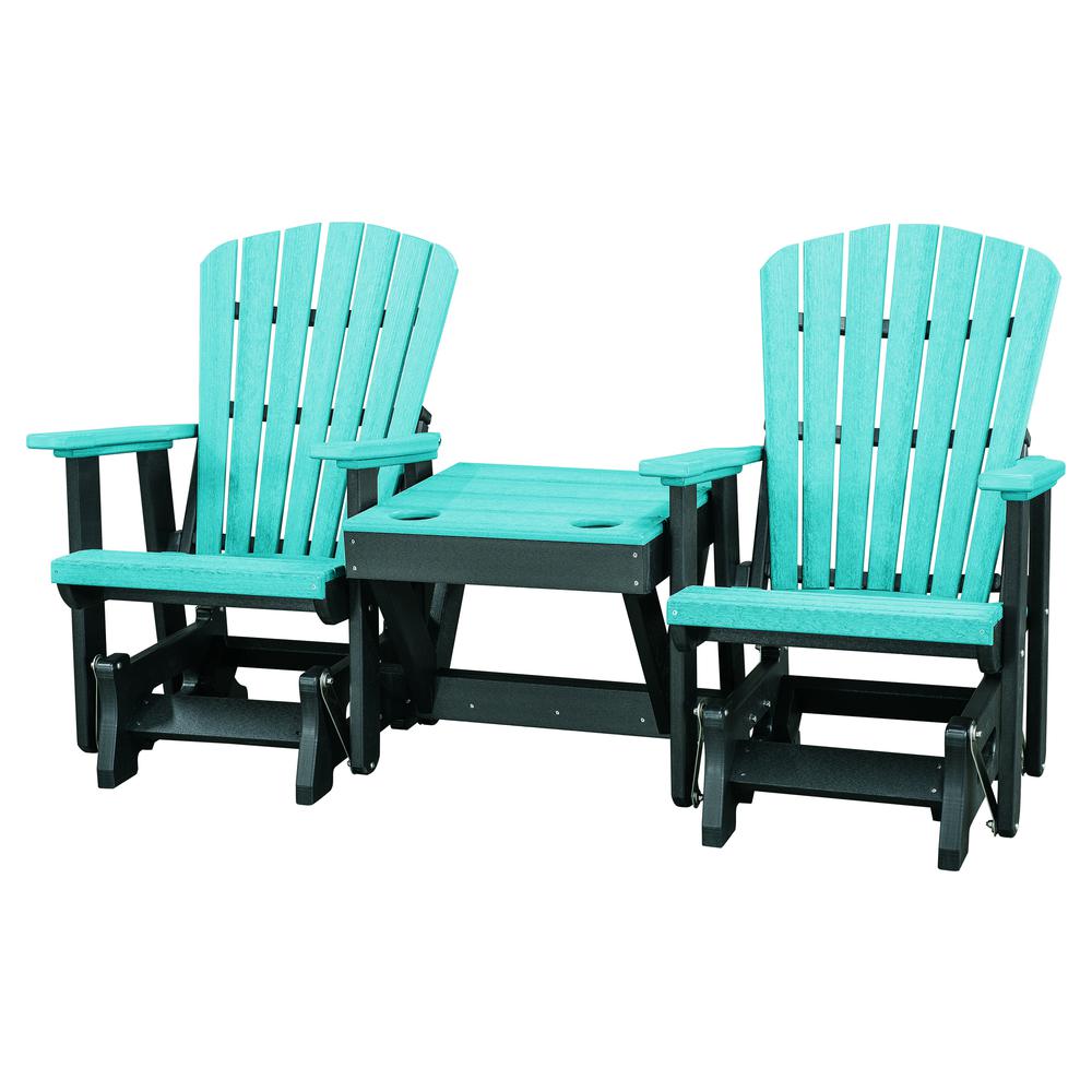 Double Glider with Center Table in Aruba Blue and Black. Picture 1