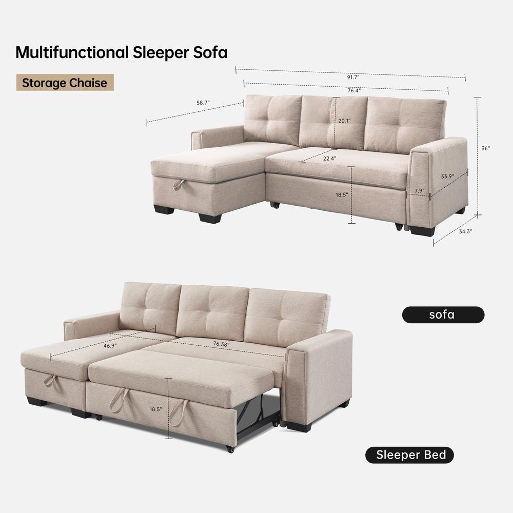 Tufted Sectional Chaise Sofa Sleeper with Storage. Picture 2