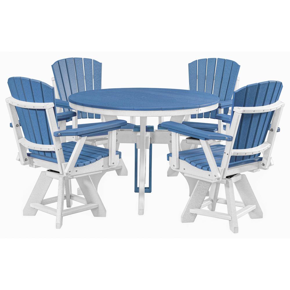 Five Piece Round Dining Height Dining Set in Blue with a White Base. Picture 3