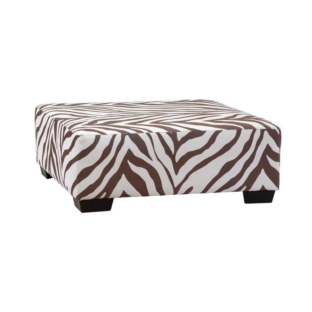 Square Arm Series Brown and White Zebra Upholstered Ottoman. Picture 1