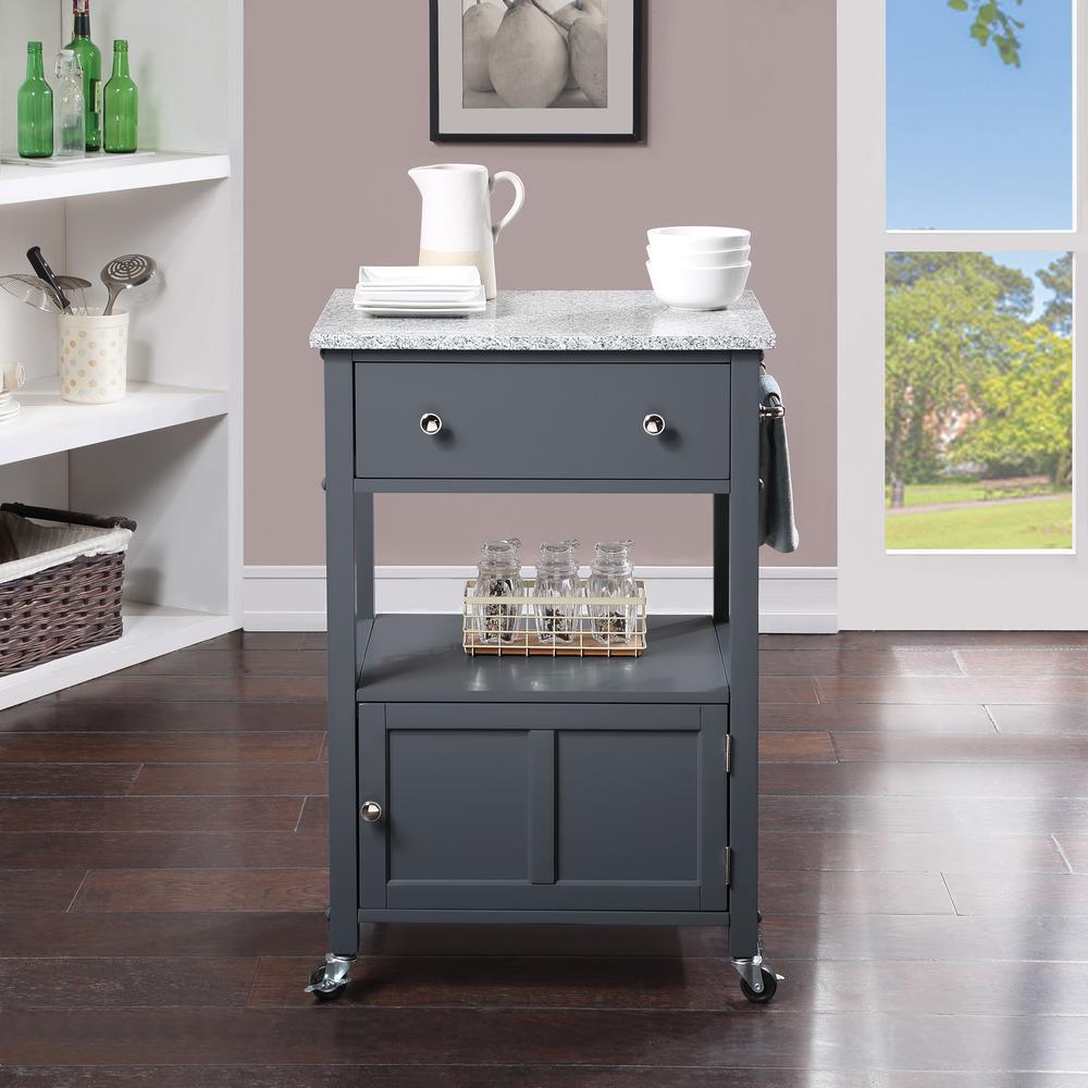 OS Home and Office Furniture Fairfax Model FRXG-2 Gray Kitchen Cart with Doors, Towel Rack, and Drawer. Picture 3