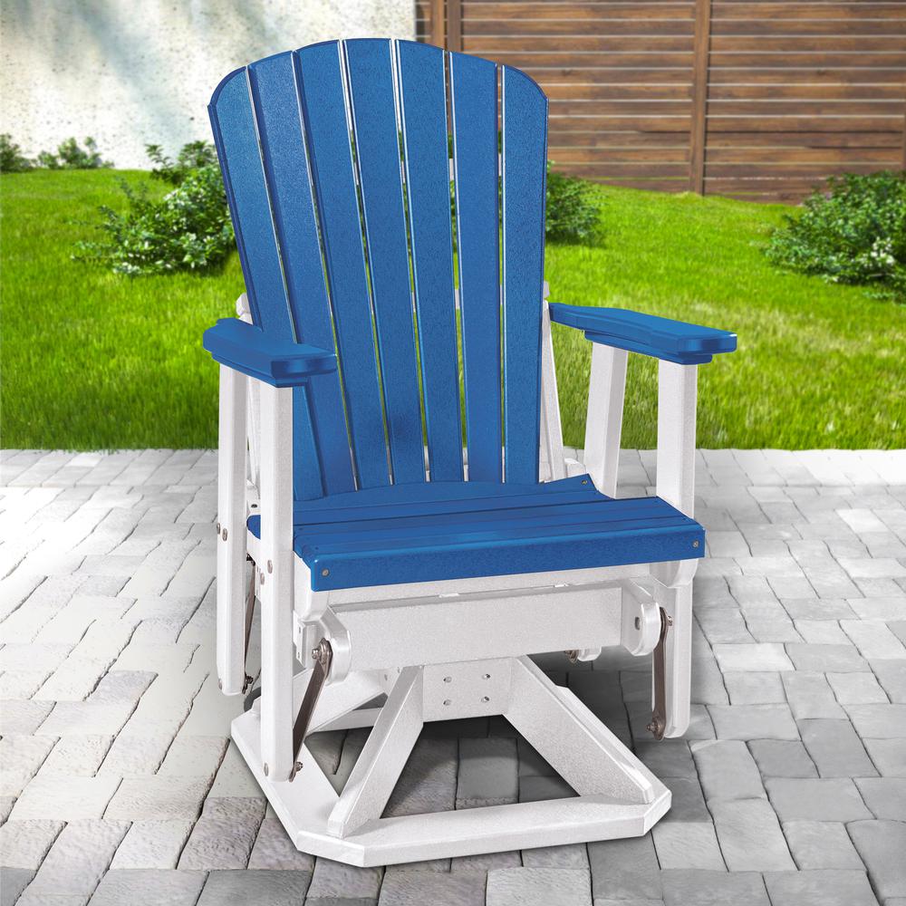 Fan Back Swivel Glider in Blue and White. Picture 2