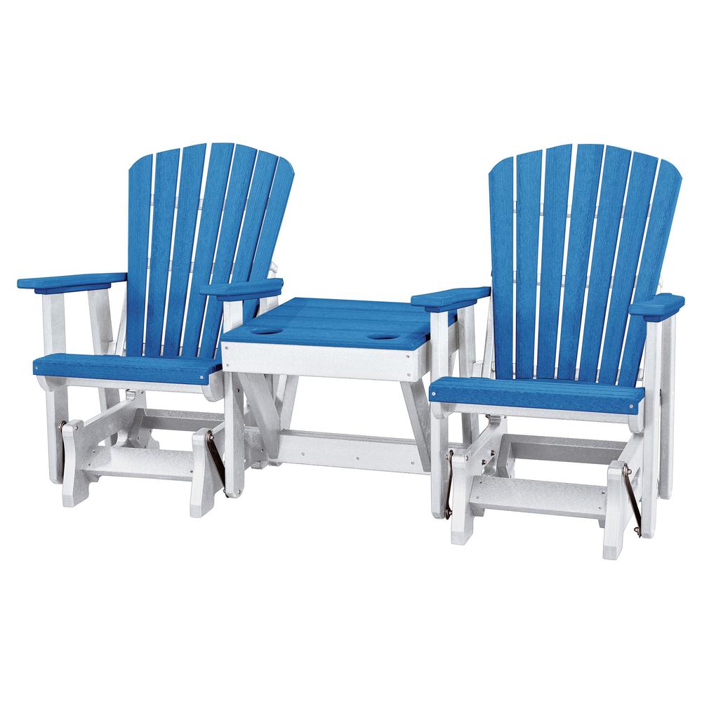 Double Glider with Center Table in Blue and White. Picture 1