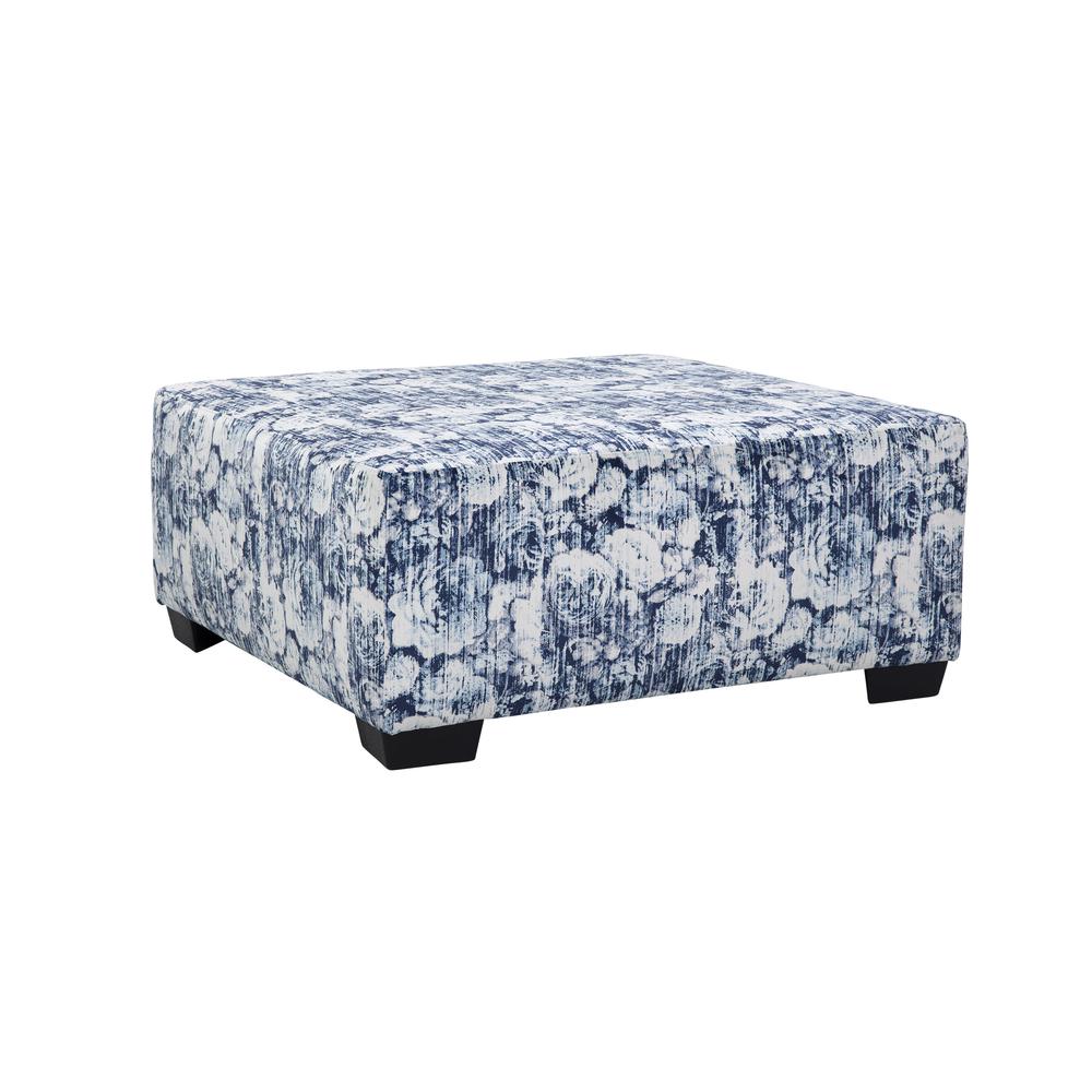American Furniture Classics Blue Floral Square Upholstered Ottoman. Picture 2