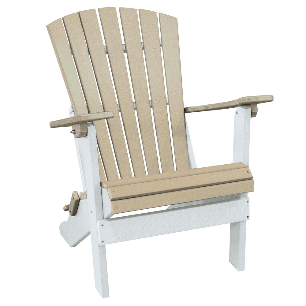 OS Home and Office Model 519WWWT Fan Back Folding Adirondack Chair in Weatherwood with a White Base, Made in the USA. Picture 2