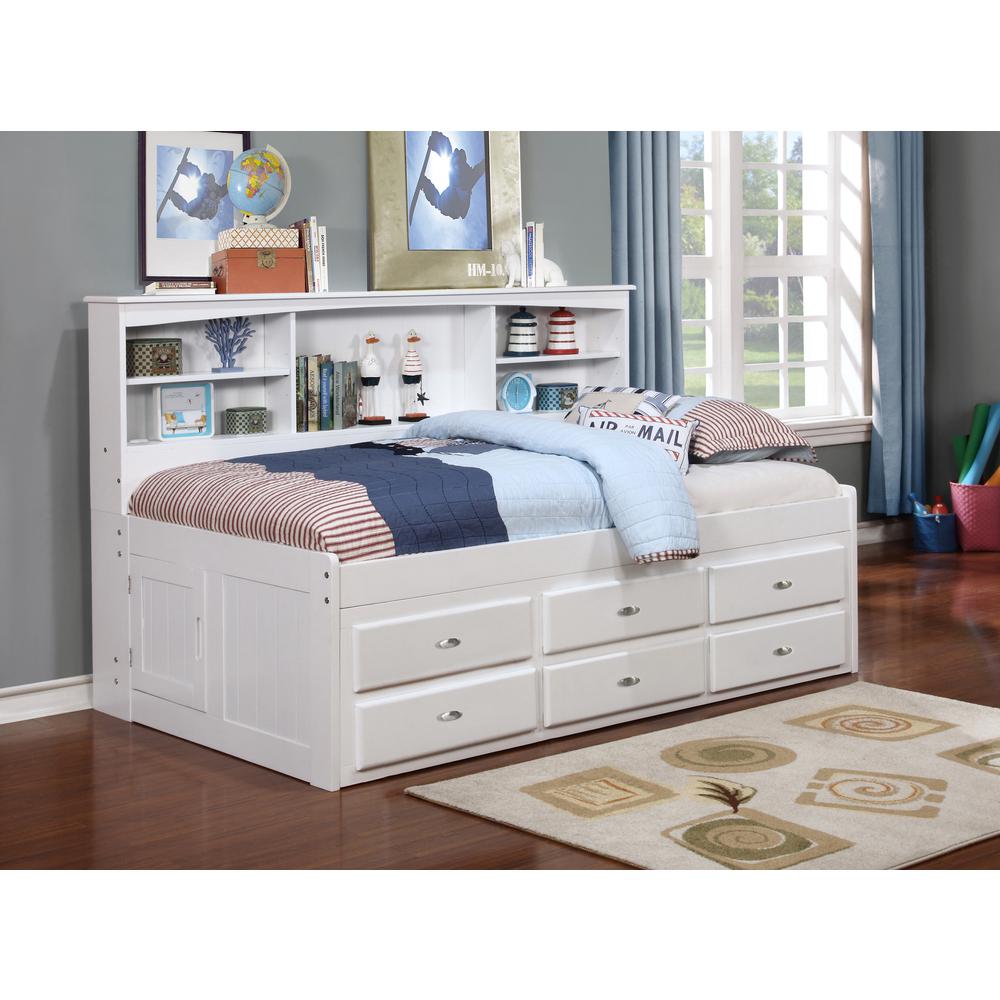 OS Home and Office Furniture Model 0222-K6-R-KD, Solid Pine Twin Bookcase Daybed with Six Drawers in Casual White. Picture 4