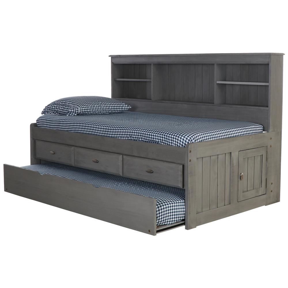 OS Home and Office Furniture Model 83222-3-KD, Solid Pine Twin Daybed with Three Drawers and Twin Trundle in Charcoal Gray. Picture 5