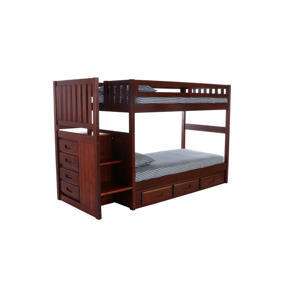 Solid Pine Mission Staircase Twin over Twin Bunk Bed with Seven Drawers. Picture 2