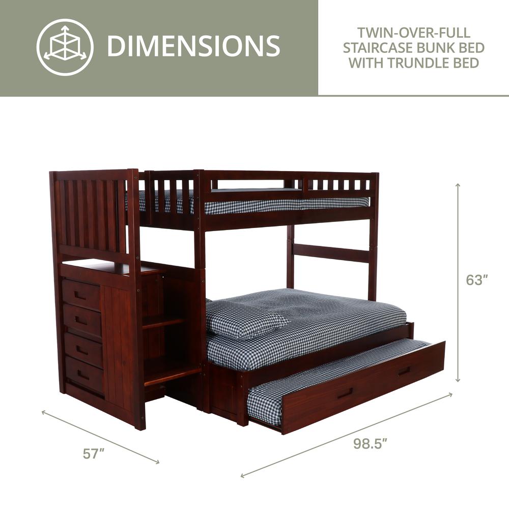 Solid Pine Mission Staircase Twin over Full Bunk Bed with Four Drawer Chest. Picture 4
