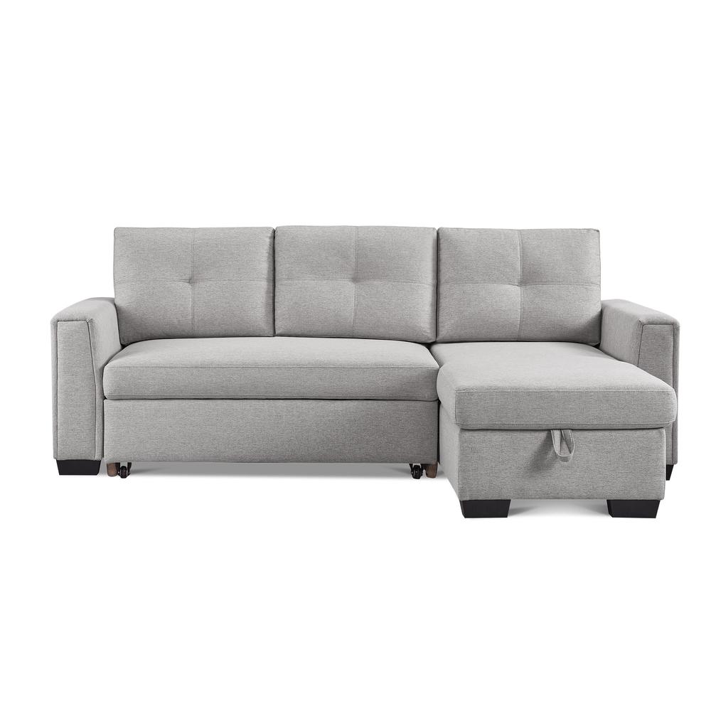 Tufted Sectional Chaise Sofa Sleeper with Storage in Light Grey. Picture 1