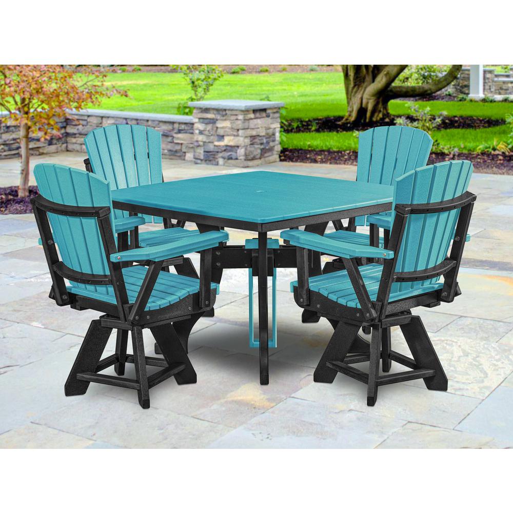 Fice Piece Square Dining Height Dining Set in Aruba Blue with a Black Base. Picture 4