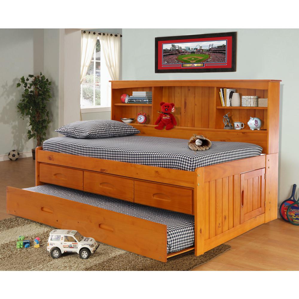 Solid Pine Full Sized Captains Bookcase Bed with 12 spacious underbed drawers. Picture 5