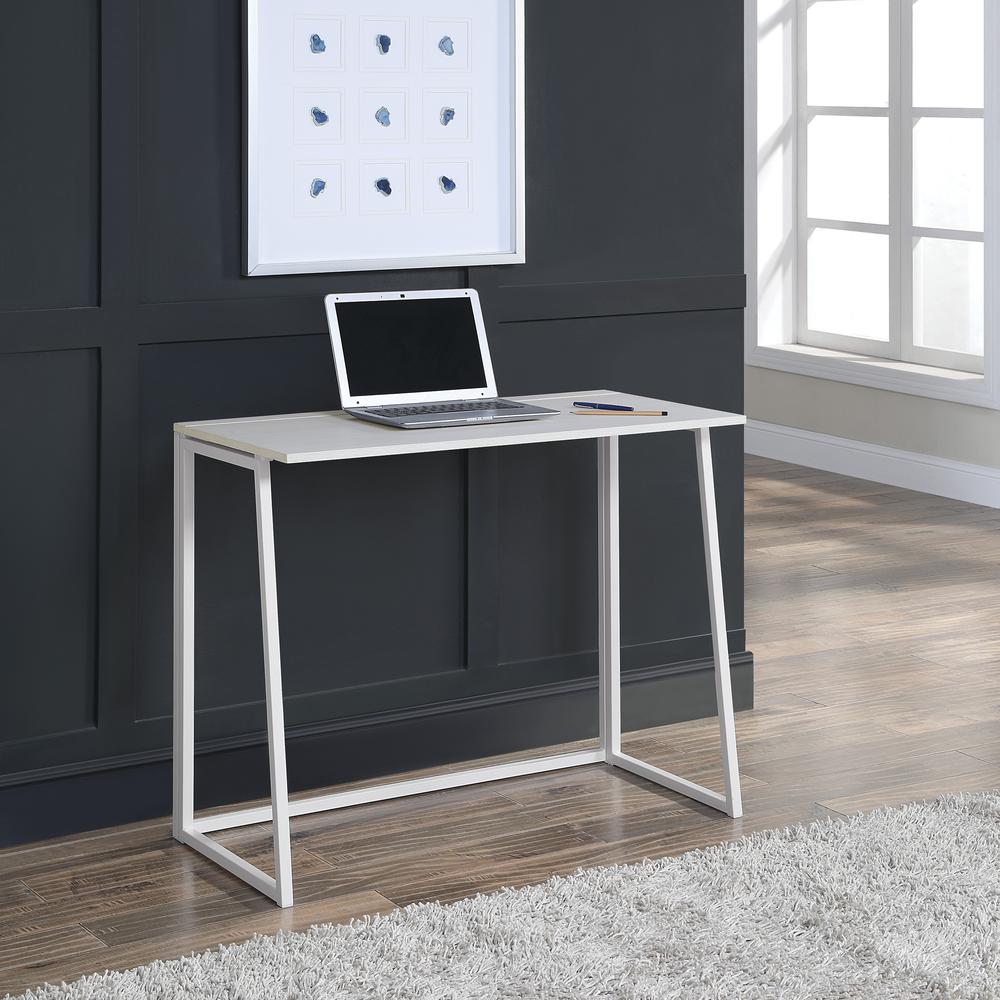 Contempo Toolless Folding Desk with White Oak Top and White Frame. Picture 2