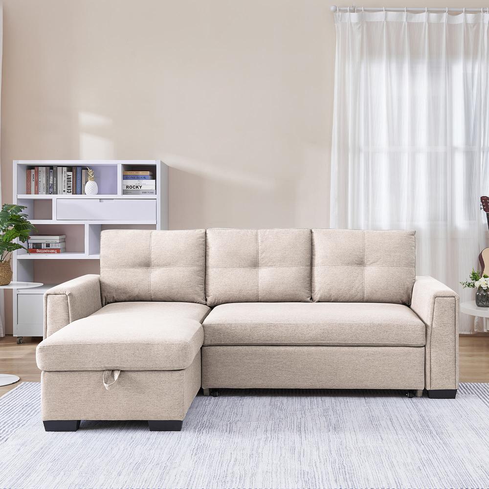 Tufted Sectional Chaise Sofa Sleeper with Storage. Picture 6