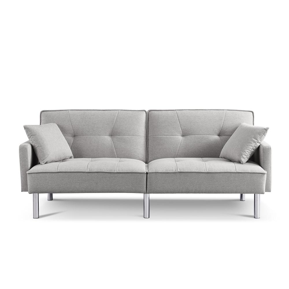 Tufted Futon Convertible Sofa Sleeper with Two Throw Pillows. Picture 1