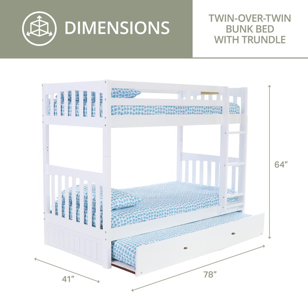 Solid Pine Twin over Twin Bunk Bed with Roll out Twin Trundle Bed. Picture 4