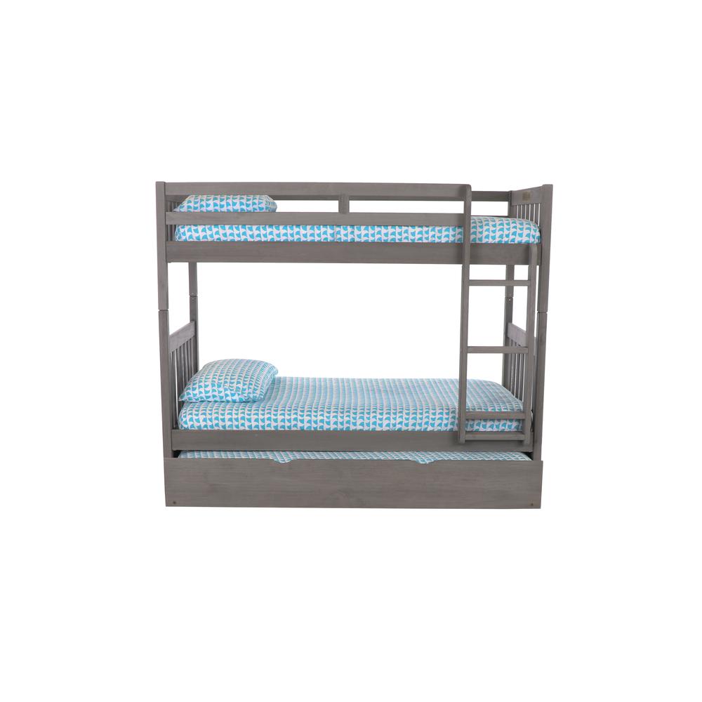 Solid Pine Twin/Twin Bunk Bed with Twin Trundle in Charcoal Gray. Picture 2