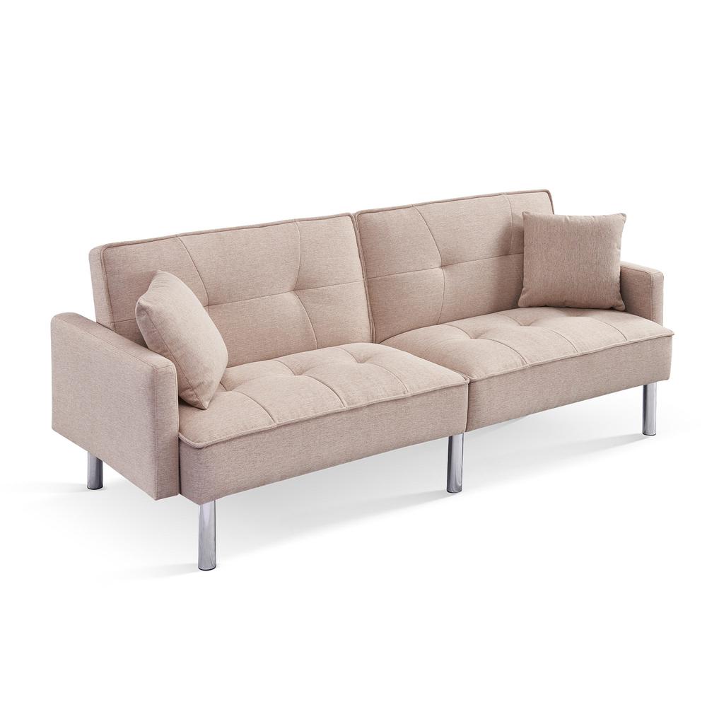Tufted Futon Convertible Sofa Sleeper with Two Throw Pillows. Picture 2