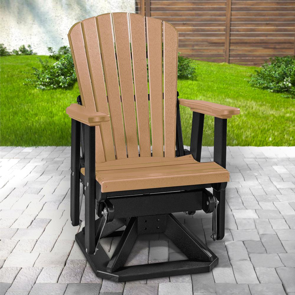 OS Home and Office Model 510CBK Fan Back Swivel Glider in Cedar with a Black Base, Made in the USA. Picture 1