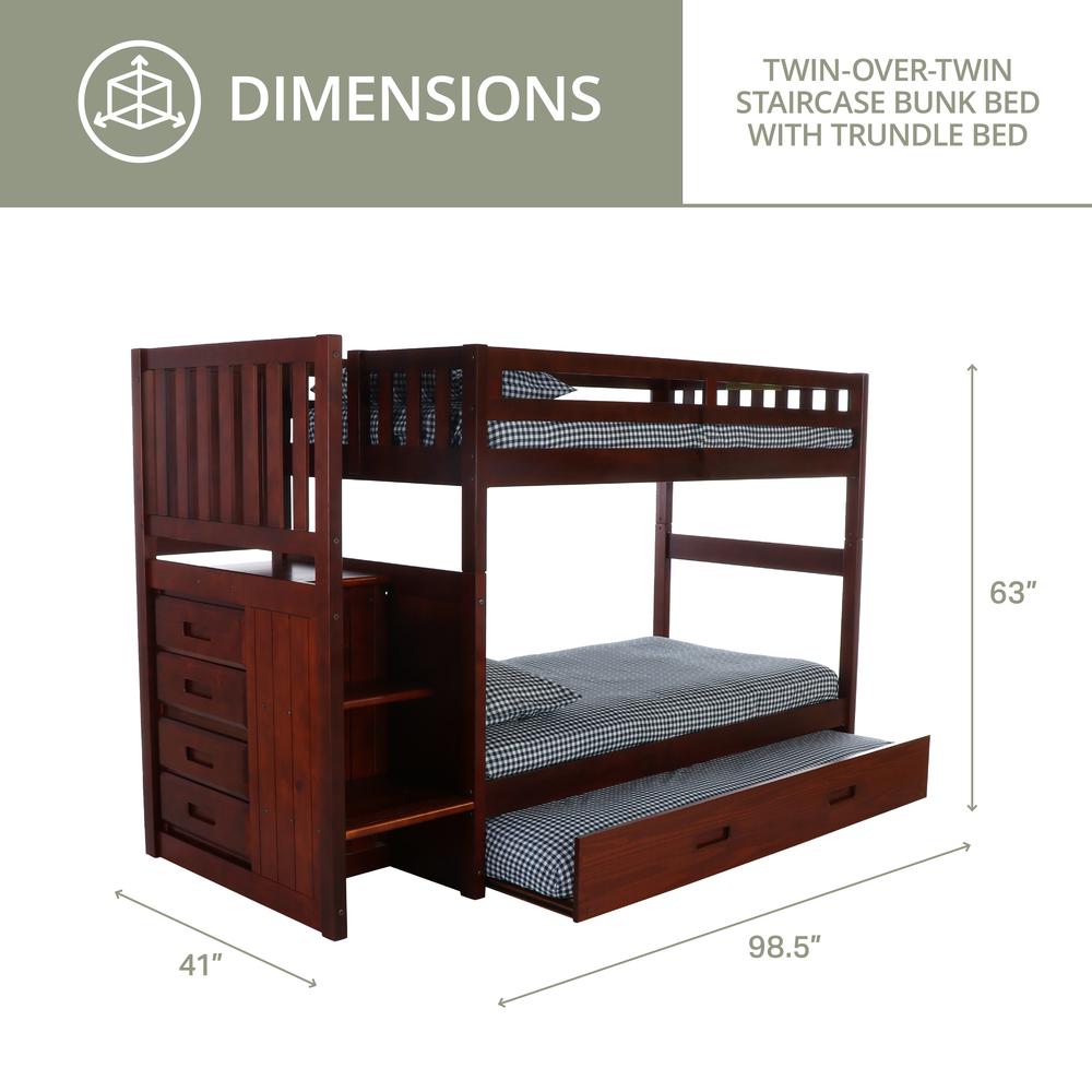 Solid Pine Mission Staircase Twin, Twin Bunk Bed with Drawer Chest, Trundle Bed. Picture 4