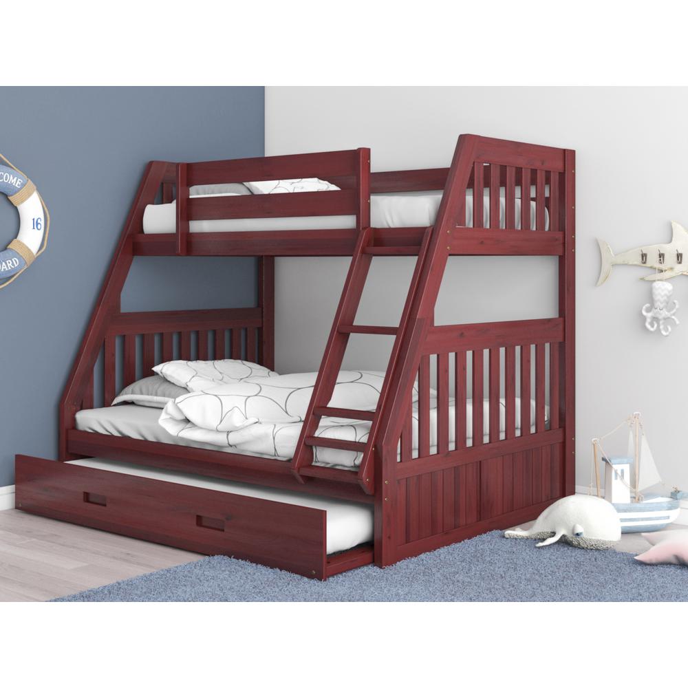 American Furniture Classics Model 2818 Trund Solid Pine Mission Twin Over Full Bunk Bed With Roll Out Trundle In Rich Merlot, American Furniture Classics Bunk Beds