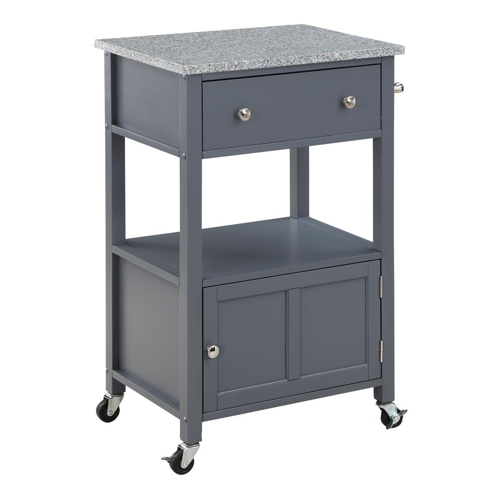 OS Home and Office Furniture Fairfax Model FRXG-2 Gray Kitchen Cart with Doors, Towel Rack, and Drawer. Picture 1