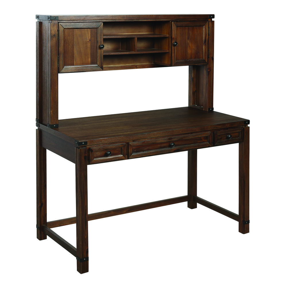 OS Home and Office Furniture Model BTDH2937-BR Desk with Hutch in Brushed Walnut Wood Veneer. Picture 1