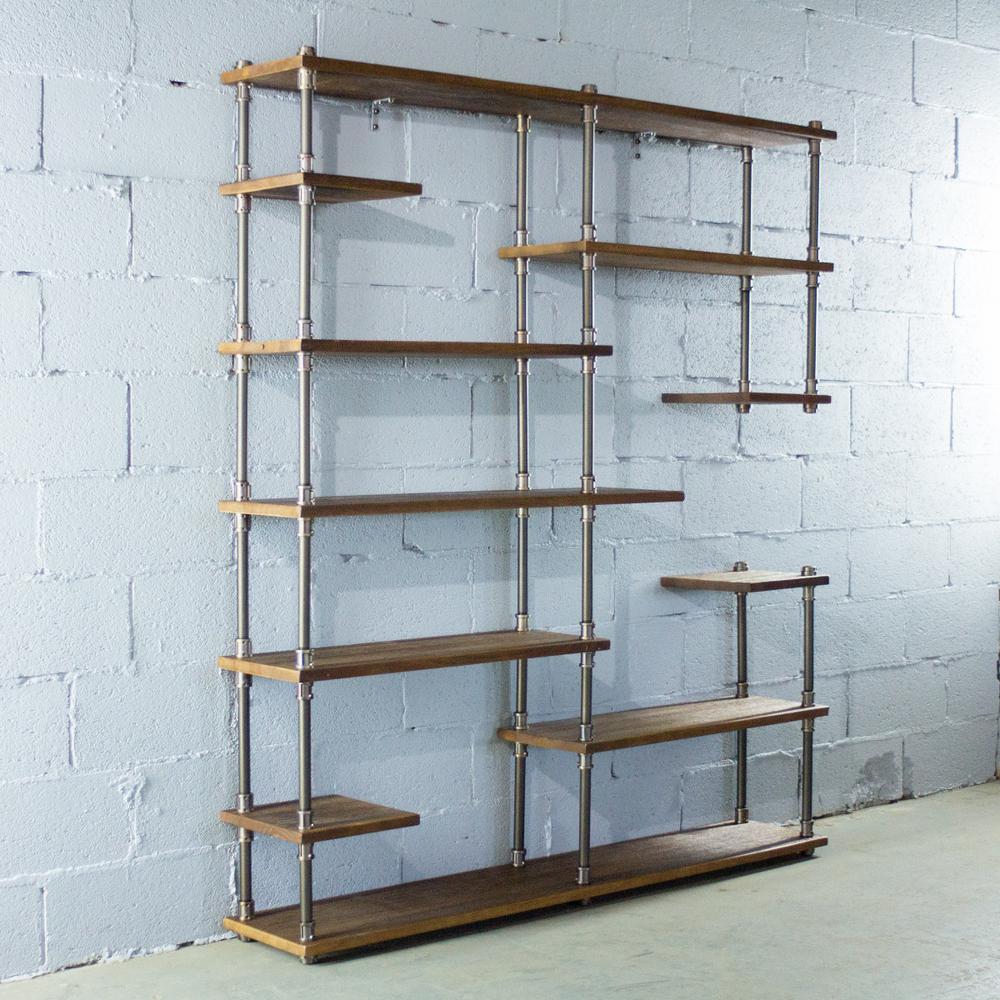 P64-BS 64-Inch Wide Large 11-Shelf Pipe Bookcase With Reclaimed Wood Finish. Picture 3