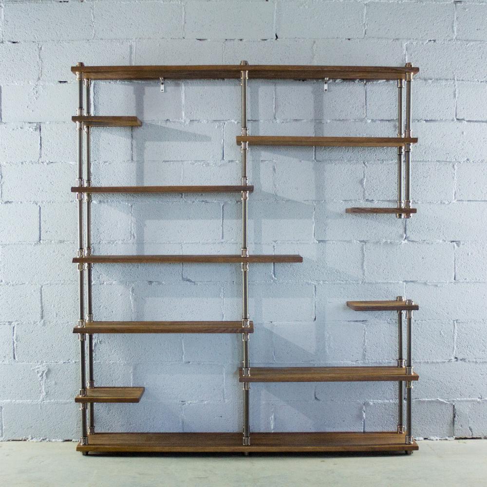 P64-BS 64-Inch Wide Large 11-Shelf Pipe Bookcase With Reclaimed Wood Finish. Picture 4