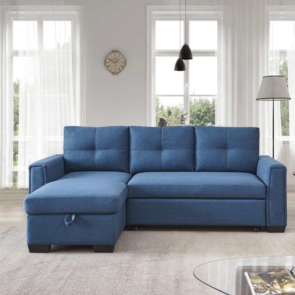 Tufted Sectional Chaise Sofa Sleeper with Storage in Blue. Picture 8