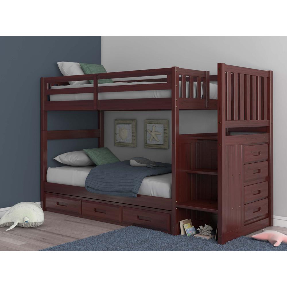 Solid Pine Mission Staircase Twin over Twin Bunk Bed with Seven Drawers. Picture 8