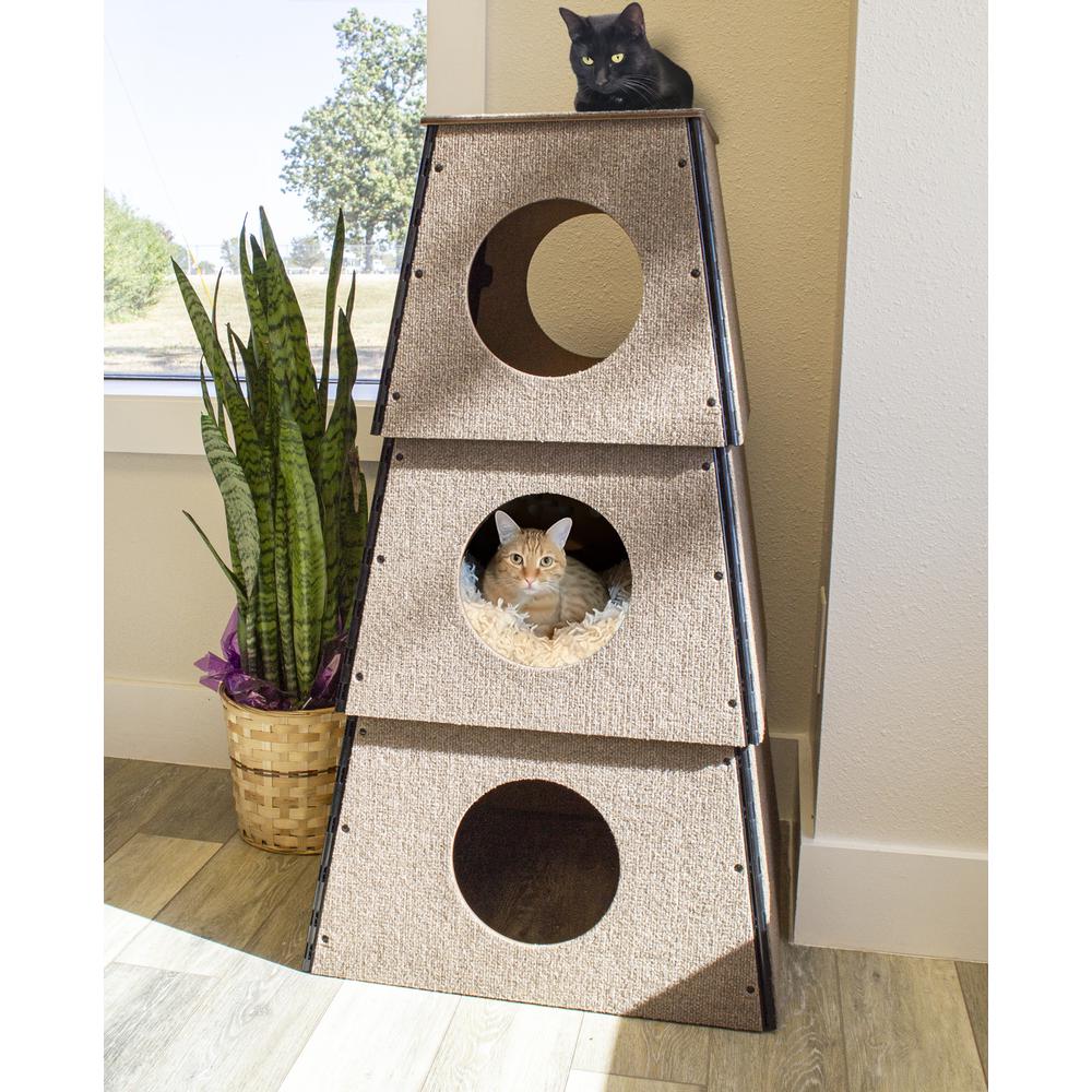 Happystack Cat Tower Model HS3SQTANLG Pyramid Style in Tan Indoor/Outdoor Carpet for Large Cats. Picture 1