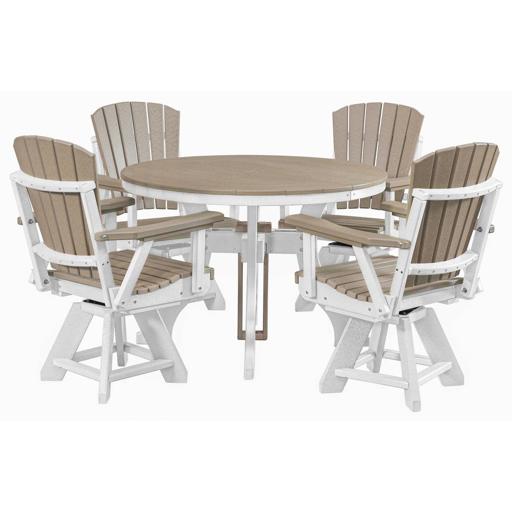 Five Piece Round Dining Height Dining Set in Weatherwood with a White Base. Picture 3