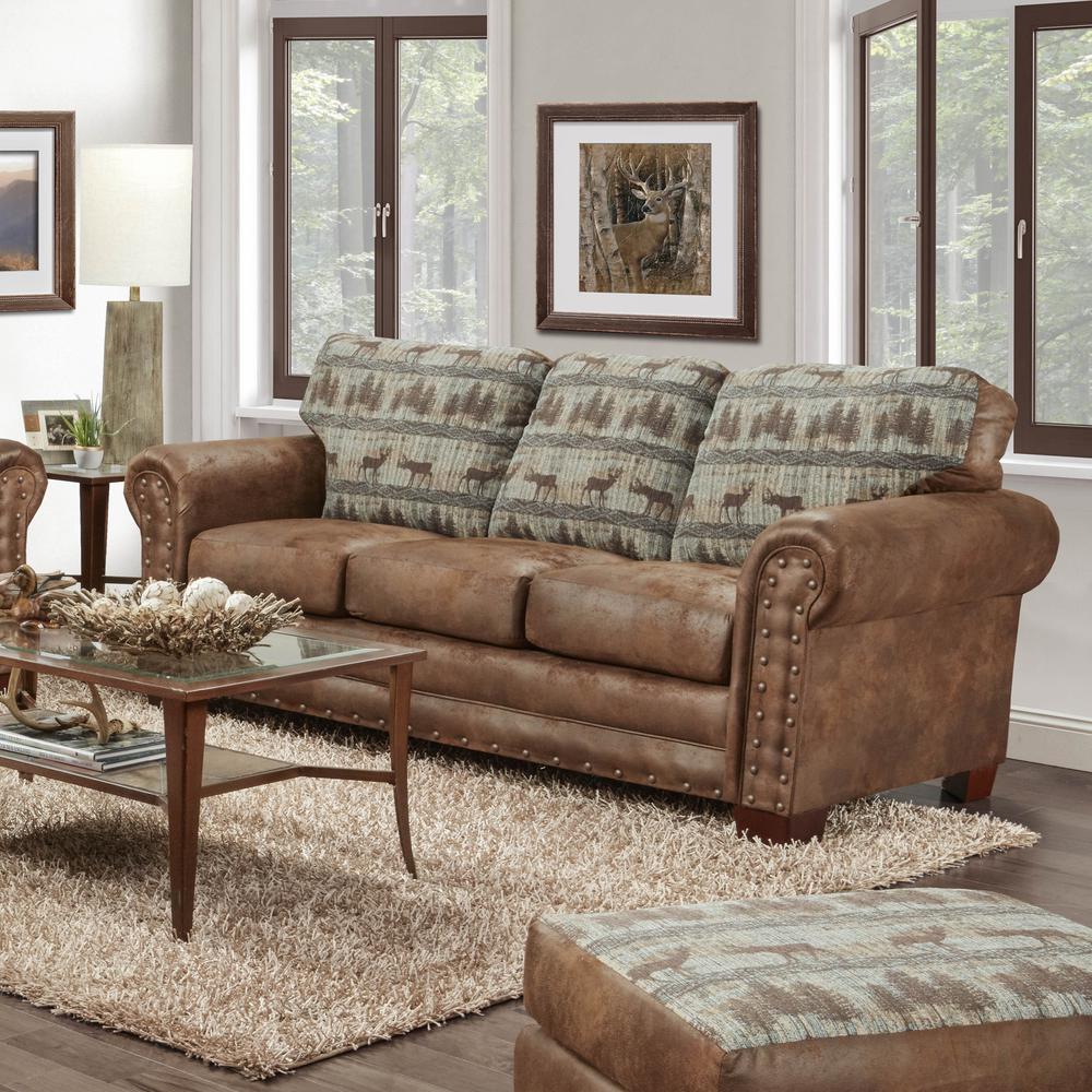American Furniture Classics Model 8503-90 Deer Teal Lodge Tapestry Sofa. Picture 2