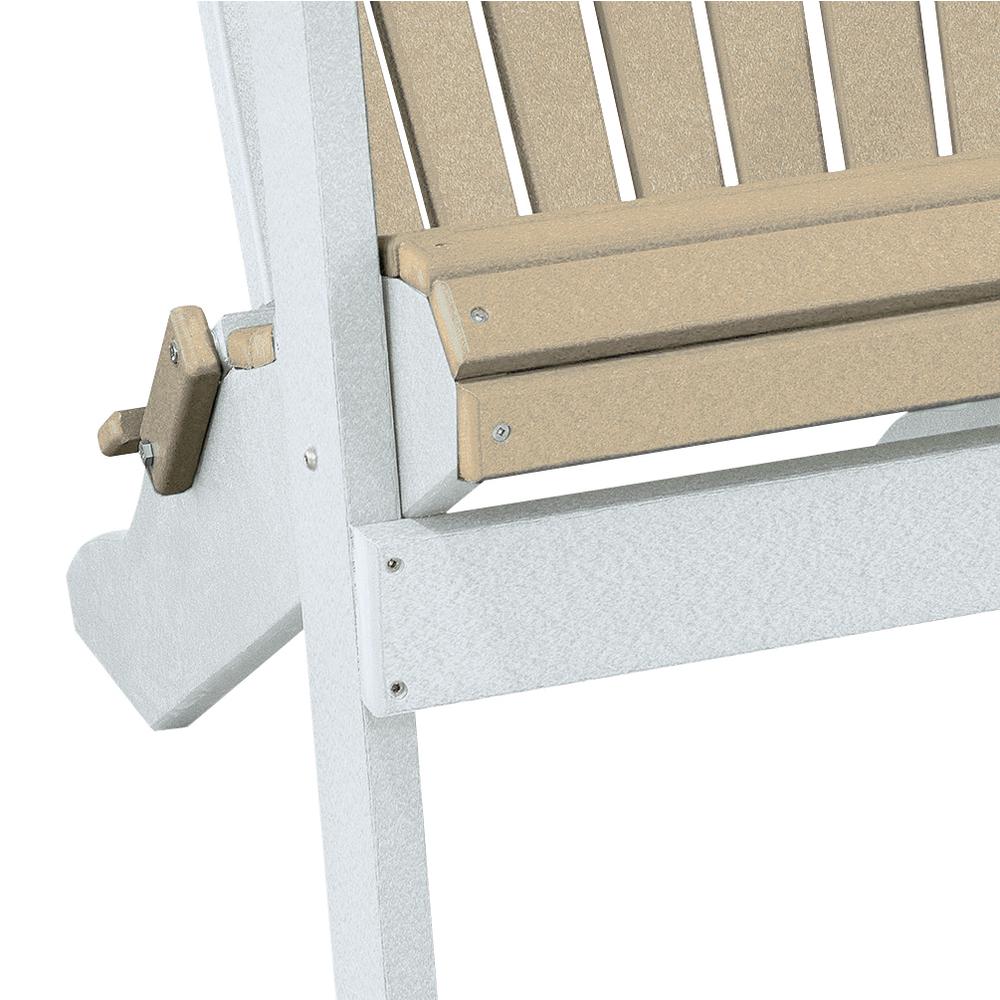 OS Home and Office Model 519WWWT Fan Back Folding Adirondack Chair in Weatherwood with a White Base, Made in the USA. Picture 3