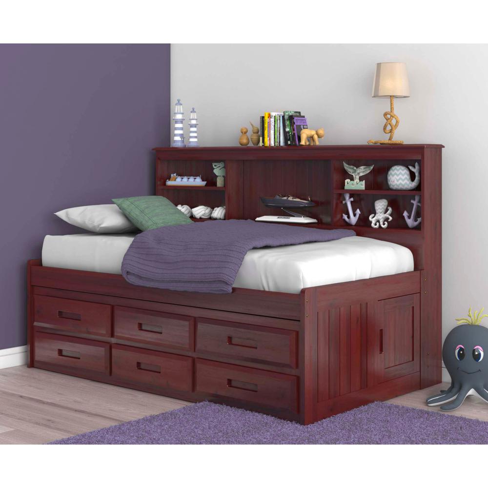 OS Home and Office Furniture Model 2822-K6-KD, Solid Pine Twin Daybed with Six Sturdy Drawers in Rich Merlot. Picture 2