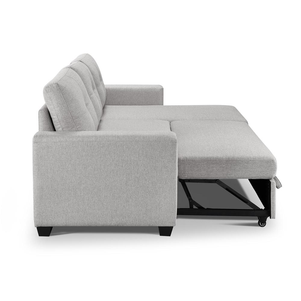 Tufted Sectional Chaise Sofa Sleeper with Storage in Light Grey. Picture 11