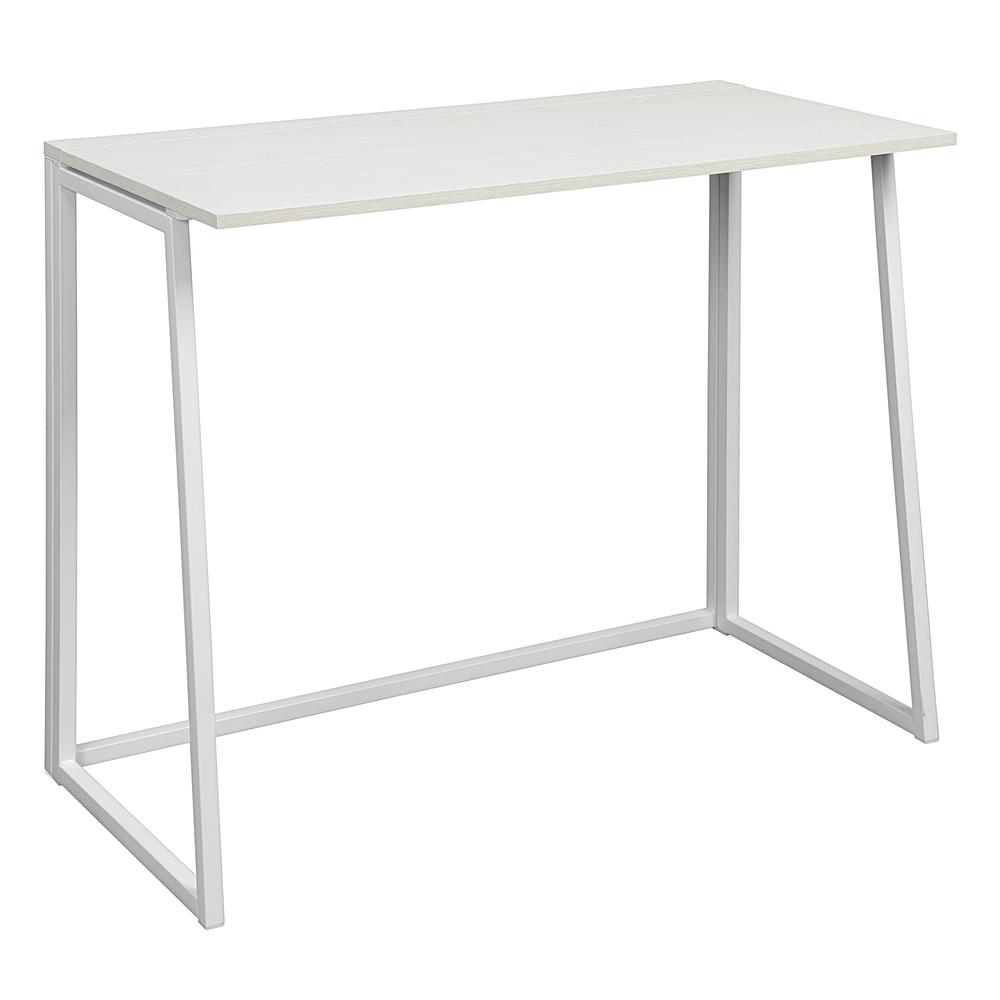 Contempo Toolless Folding Desk with White Oak Top and White Frame. Picture 1