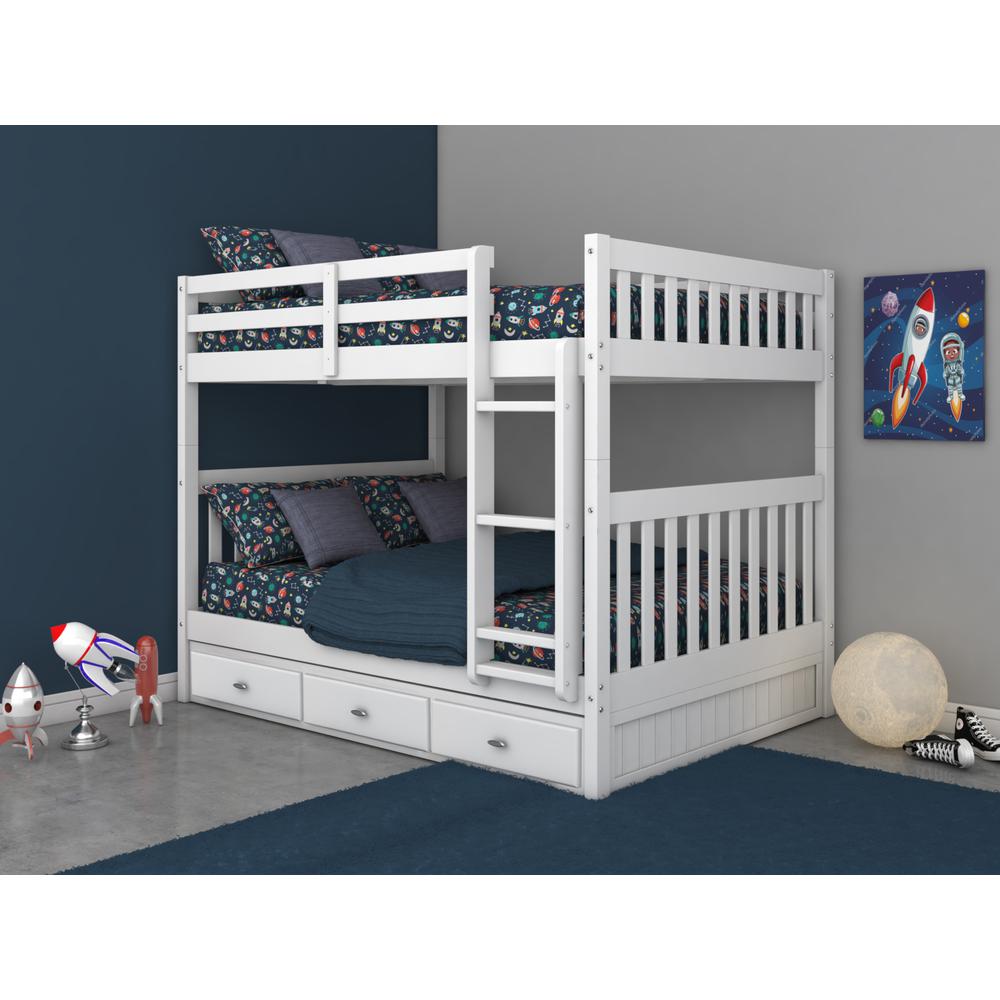 OS Home and Office Furniture Model 80215K3-22 Full over Full Bunk Bed with Three Drawers in Casual White. Picture 1
