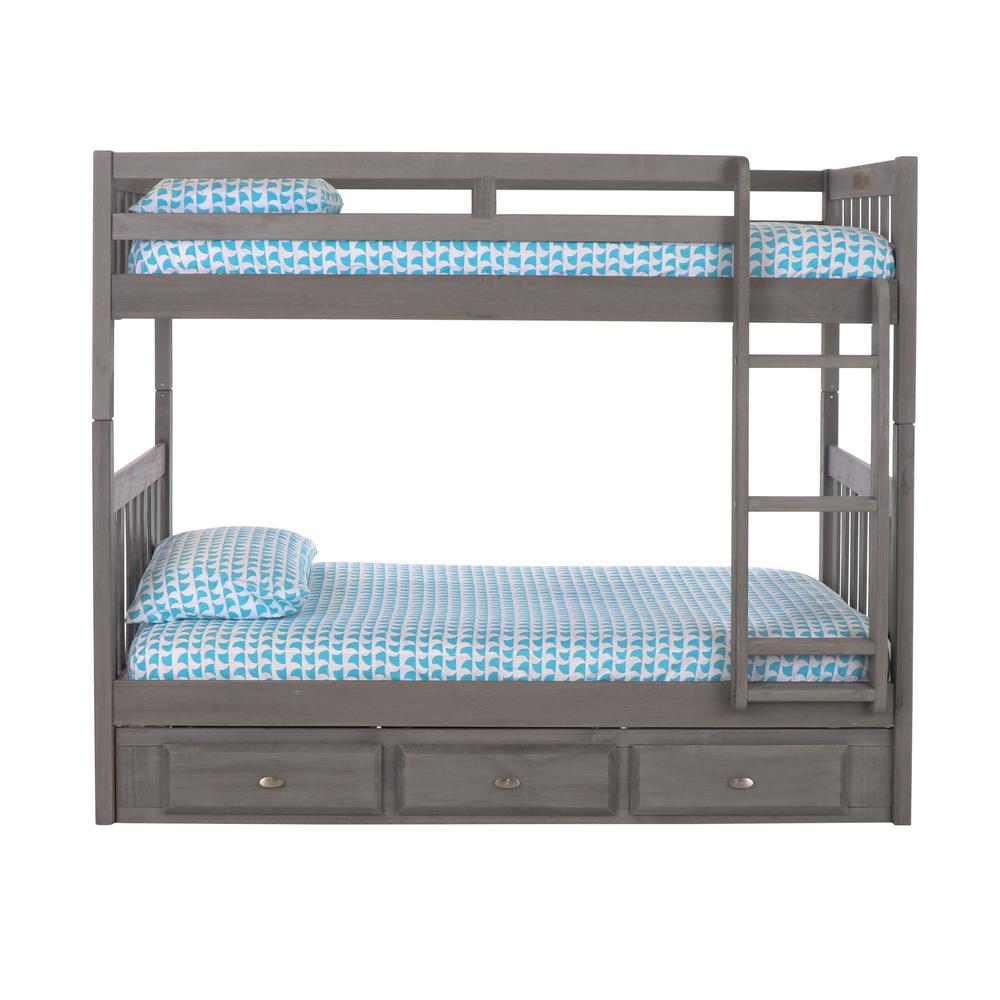 Solid Pine Twin/Twin Bunk Bed with Three Drawers in Charcoal Gray. Picture 3