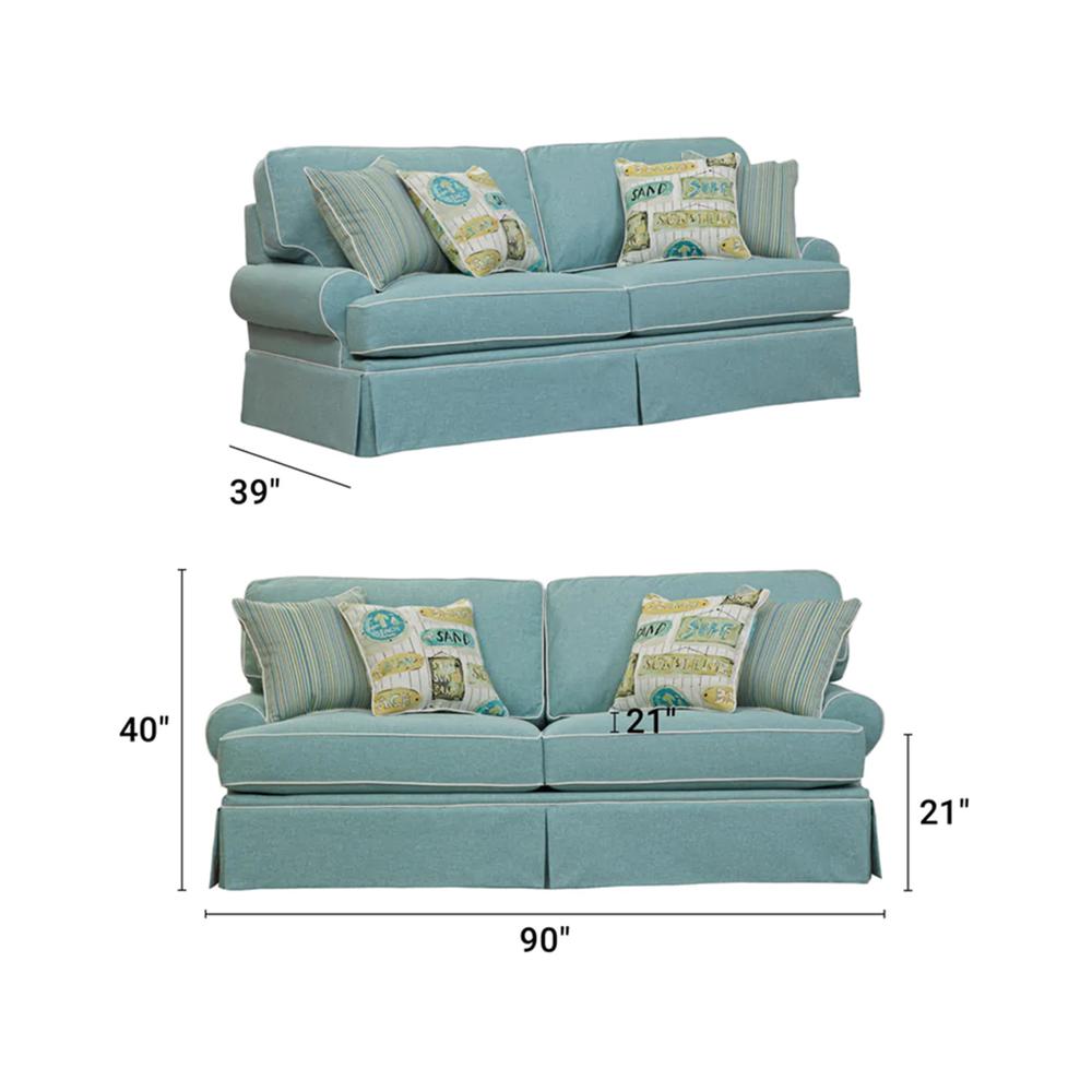 American Furniture Classics Coastal Aqua Sofa with Four Accent Pillows. Picture 4